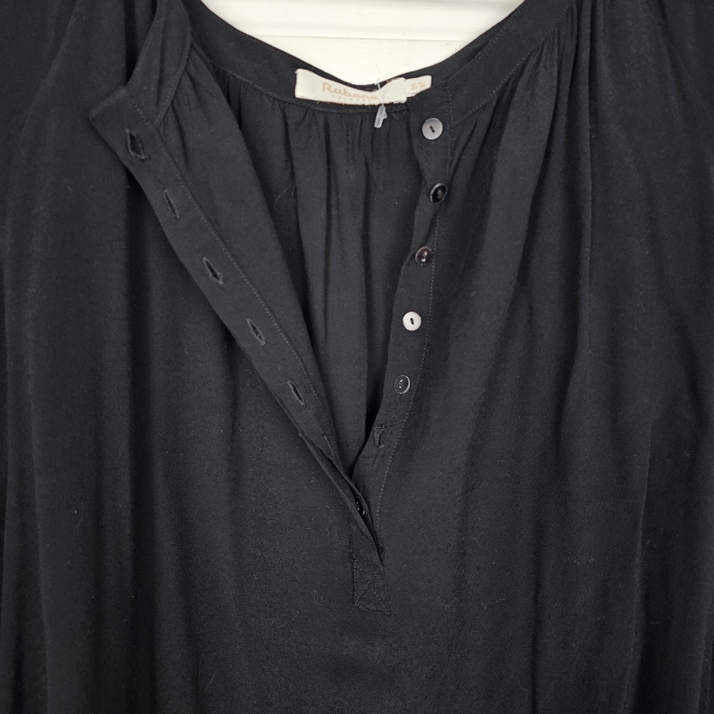 🌞Rabens Saloner Black Boxy Dolman Sleeve Viscose Tunic Kaftan Dress Pockets S/M - Picture 5 of 12